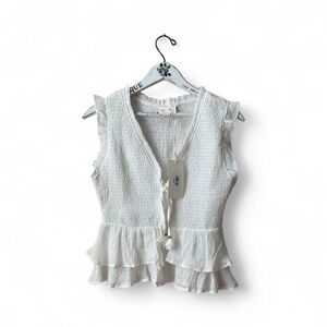 Allie Rose Sarai Smocked Peplum Tie-Front Top Size M NWT